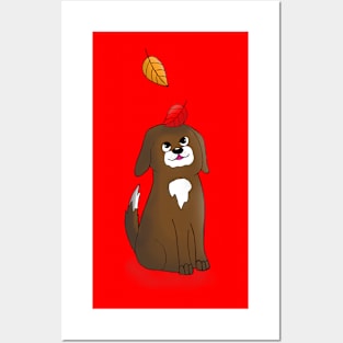 Dog with Falling Leaves Posters and Art